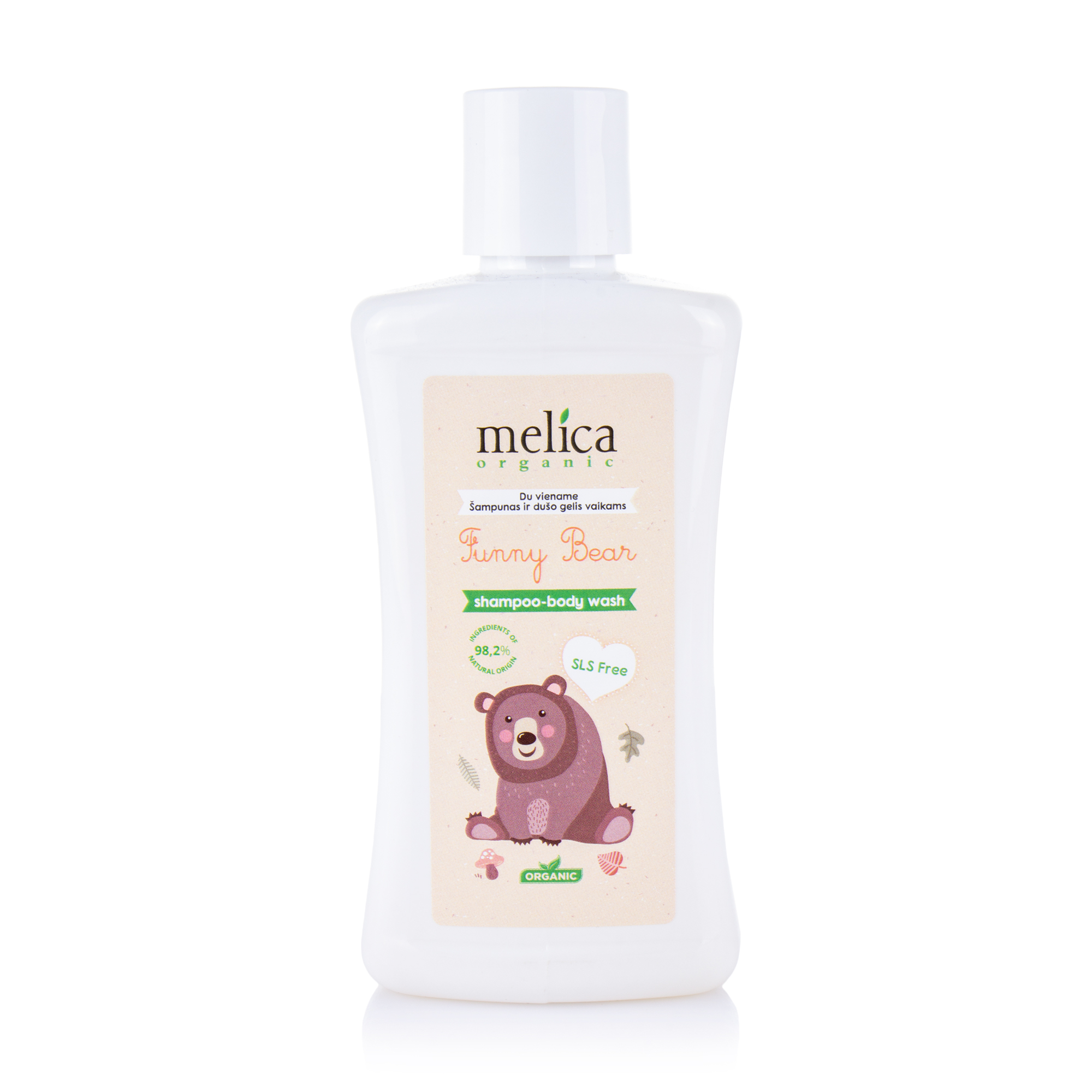 Дитячий шампунь-гель для душу Melica Organic Funny Bear Shampoo-Body Wash Від ведмедика, 300 мл
