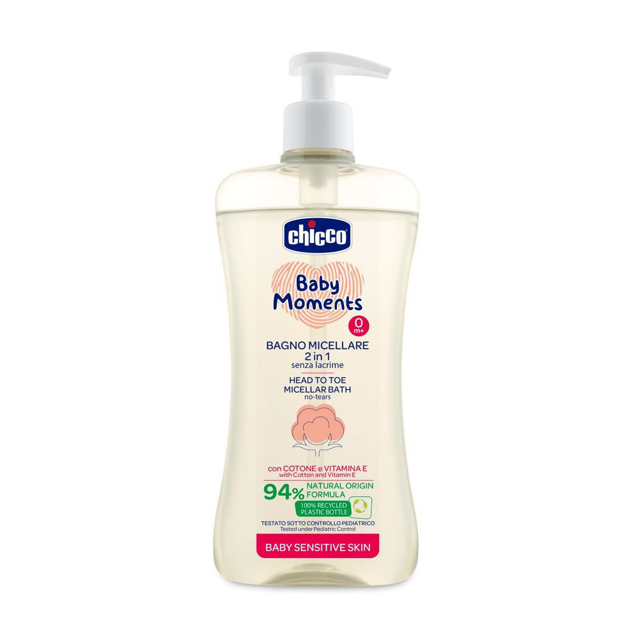 Дитячий шампунь-гель для тіла та волосся Chicco Baby Moments Head To Toe Micellar Bath від народження, без сліз, для чутливої шкіри, 500 мл